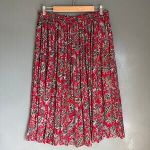 Vintage ALFRED DUNNER Women's 18 Flowy Red Paisley Pleated Midi Skirt Retro Boho